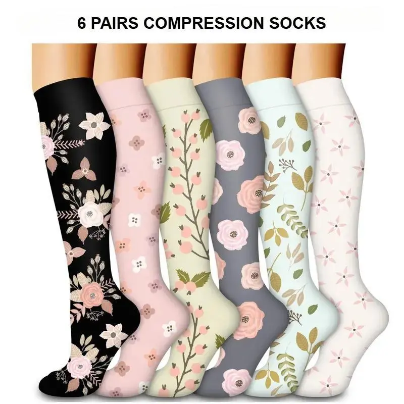 6 Pairs Women’s Knee High Compression Socks, Lightweight Stretchy Comfort Fit Athletic Socks, Breathable Pressure Support Stockings for Running, Sports & Daily Active Wear