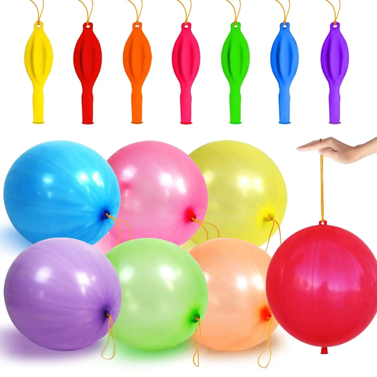 30Pcs Punch Balloons, Thickened Neon Punching Balloon Heavy Duty Party Favors for with Rubber Band Handle, Bouncy Balls for Birthday Weddings Goodie Bag Stuffer Supply