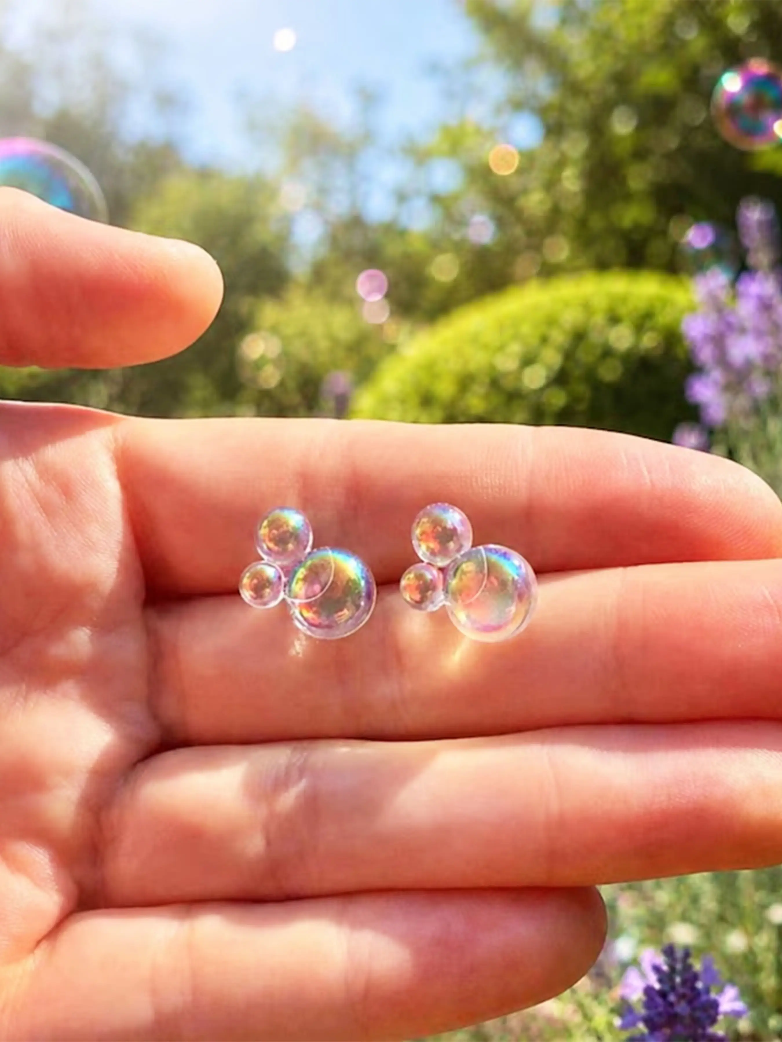 1Pair Rainbow Bubble Earrings, Color-Changing Magic, Handmade Witch Theme Gift, Flat Bottom Design, Perfect for Unique Accessories