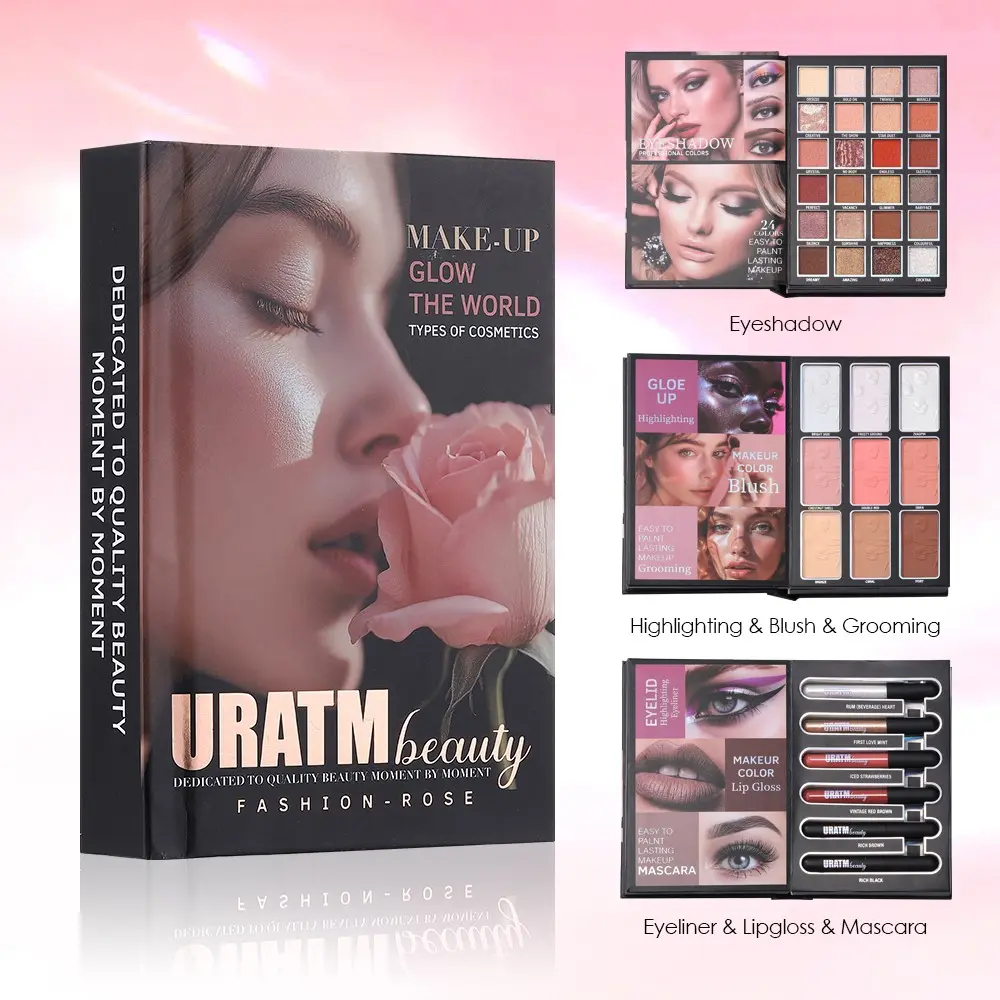 Foldable Makeup Palette Set, 3-In-1 Triple Layer Design, Women's Beauty Kit, Includes Eyeshadow, Highlighter, Blush, Eyeliner, Lip Gloss, Mascara, Contour Products, Beauty Sets