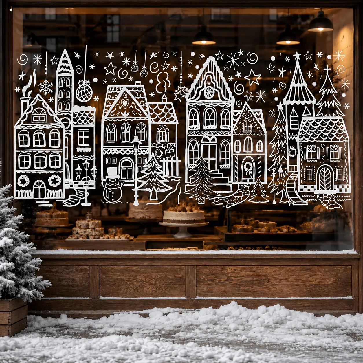 4 Sheets Large Christmas Window Stickers, 70*40cm/27.5*15.7inch, White House Xmas Window Clings for Glass Decoration, Snowman Snowflake Double-Sided Window Decals for Christmas Holiday Party Ornament