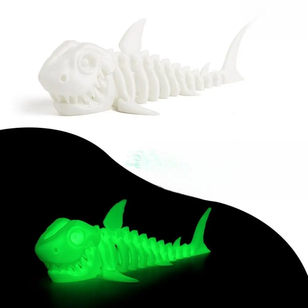 3D Printed Giant Skeleton Shark Fidget Keychain, Bendable Articulating Joints, Flexible Poses Anxiety Calming Sensory Toy for Fidget Lovers, Geek-Style Room Ornament, Desktop Decor