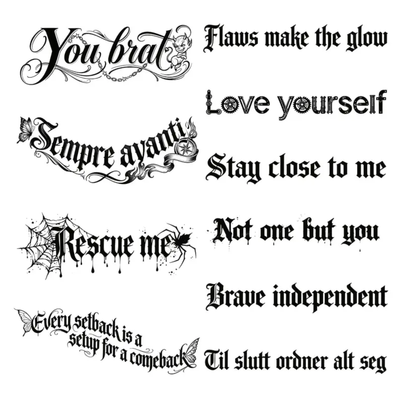 Gothic Letter Temporary Tattoo Stickers, Vintage Inspirational Text Word Tattoo, Waterproof Fake Tattoo for Body Arm, Dark Aesthetic Tattoo Stickers for Men Women