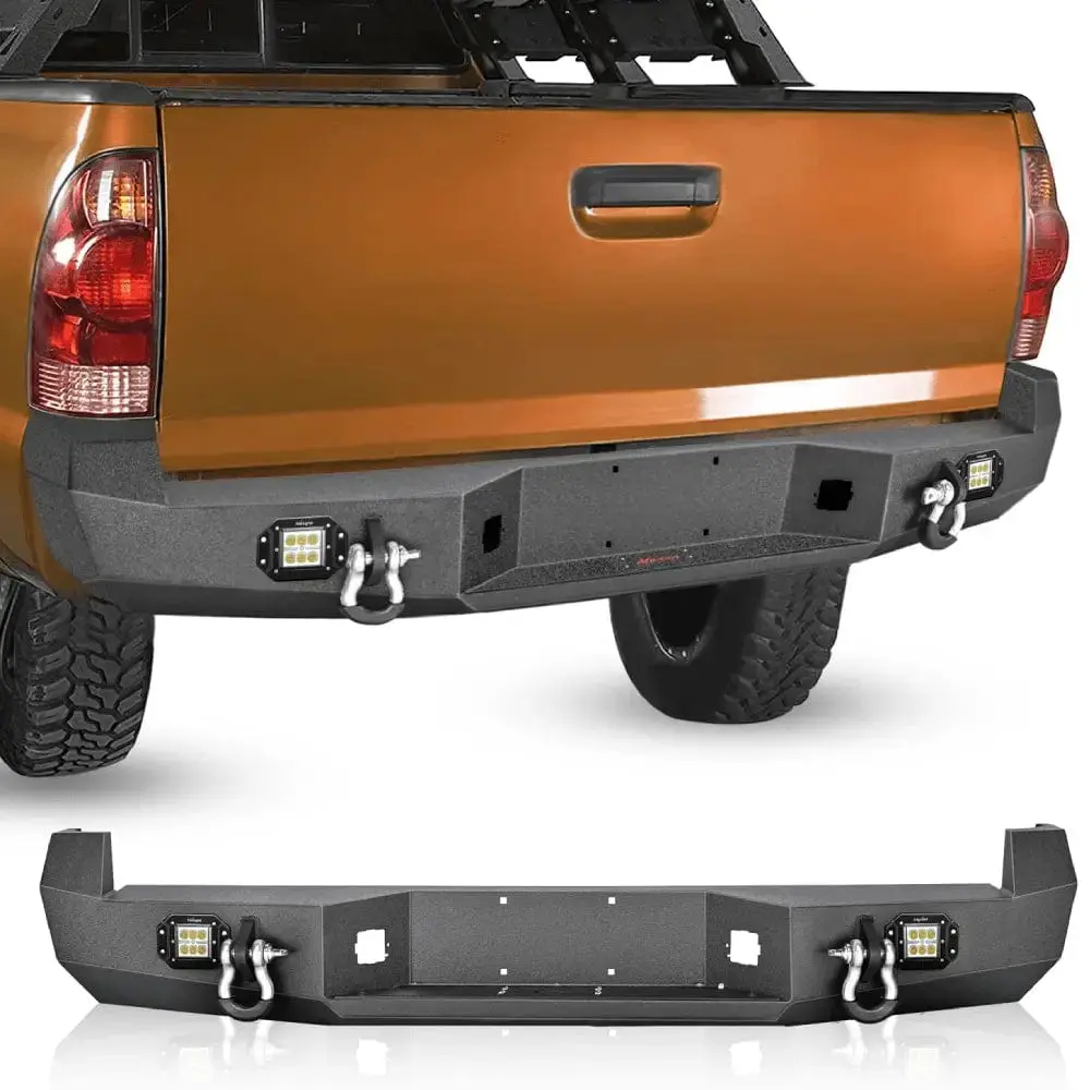 Nilight Bolt-On Full Width Textured Black Solid Steel Rear Step Bumper for 2005-2015 Toyota Tacoma, Automotive Replacement Car Accessories, W/2x18W LED Lights, 2x4.75ton D-Ring Isolators, Steel Sheet, 2in x 0.120in Tubing, Installation Manual, Screw Set,