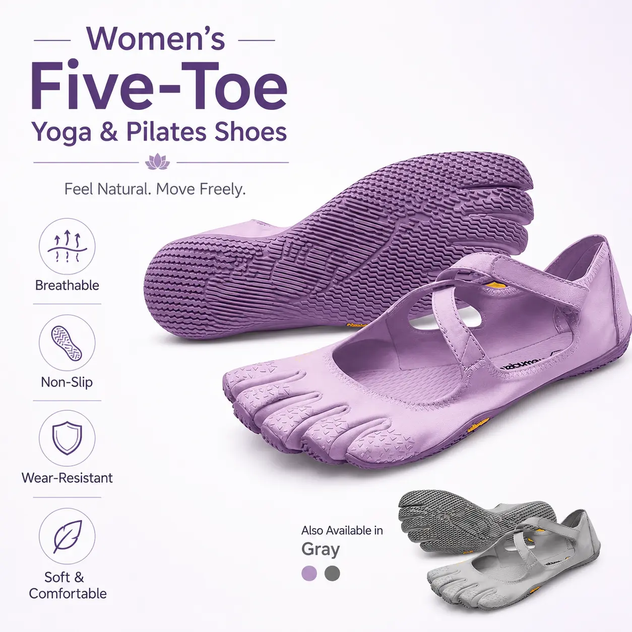 Women's 5-Finger Split-Toe Soft Indoor Sports Footwear for Dance, Yoga, Pilates
