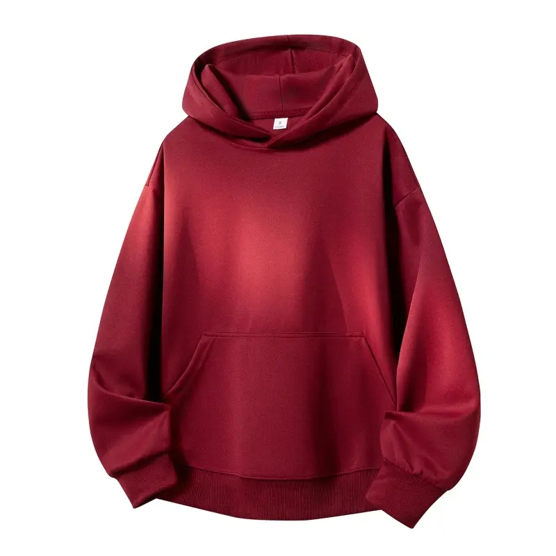 Menswear Long-Sleeve Hooded Pullover Sweatshirt - Loose Plain, Foldable, Standard Kangaroo Pocket Basic Top, Versatile Casual Layer for Spring, Autumn Daily Wear, Longsleeves