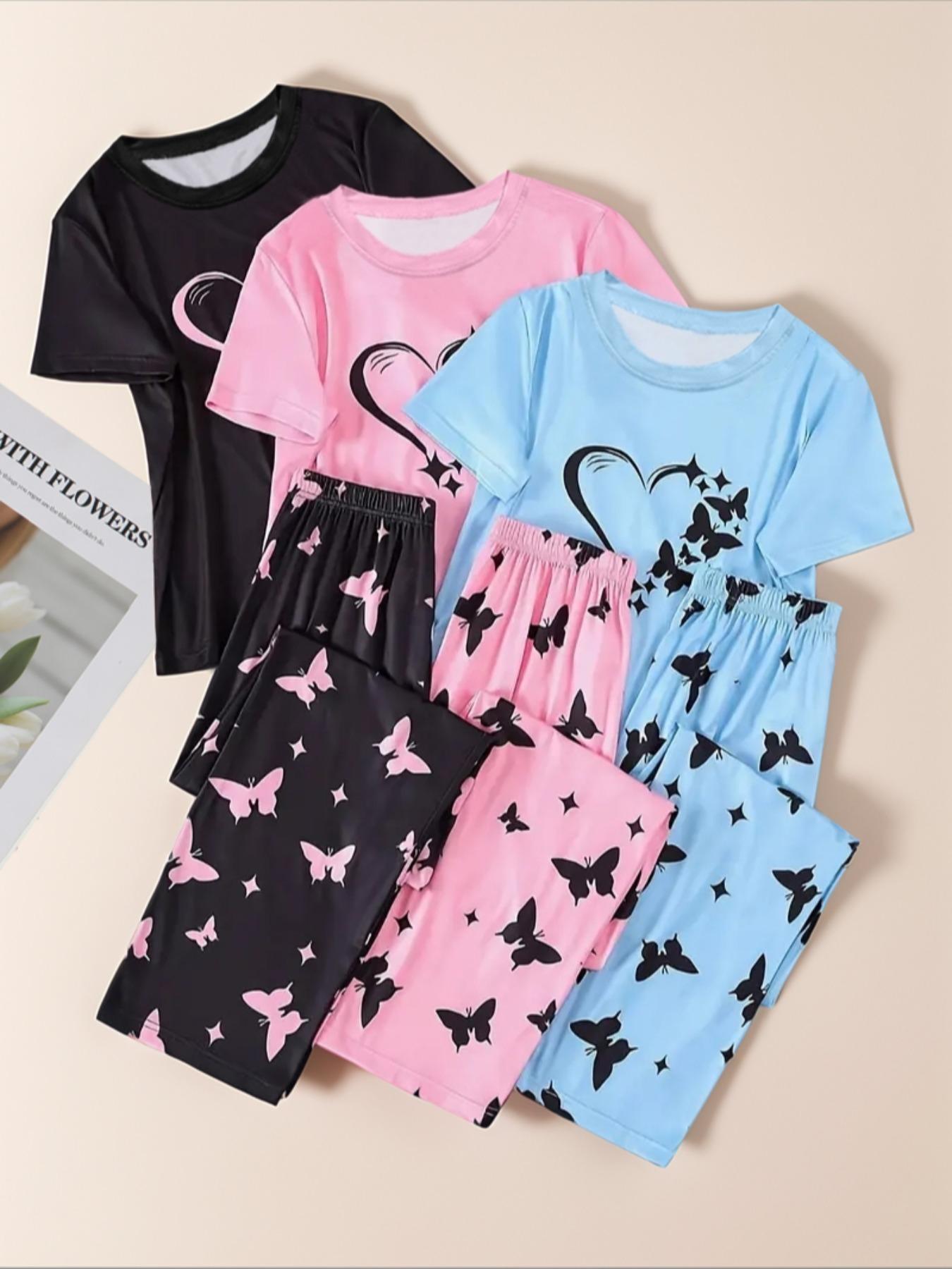 6 Counts Women's Heart & Butterfly Print Pyjama Set, Short Sleeve Tee & Elastic Waist Pants Loungewear Set, Women Cute Nightwear, All Seasons Nightwear, PJ Sets for Women, Casual Sleepwear Loungewear, Love Print Sleepwear, Summer Outfits 2024 6 Counts Women's Heart & Butterfly Print Pyjama Set, Short Sleeve Tee & Elastic Waist Pants Loungewear Set, Women Cute Nightwear, All Seasons Nightwear, PJ Sets for Women, Casual Sleepwear Loungewear, Love Print Sleepwear, Summer Outfits 2024