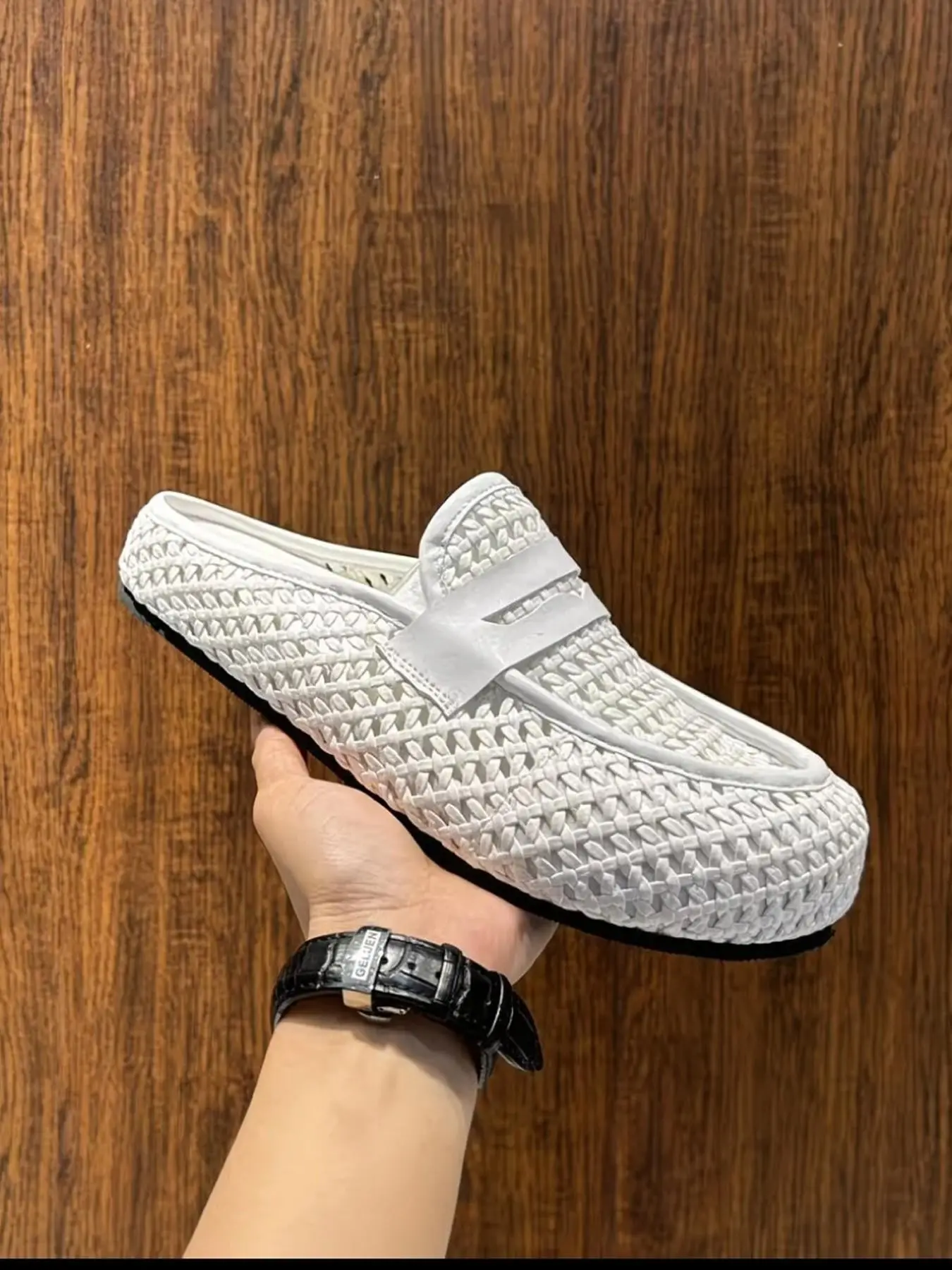 Men's Hollow Out Braided Slip-On Sandals, Breathable Handmade Rattan Flip Flops, Non-Slip Soft Rubber Sole, Casual Summer Shoes, Beach Footwear