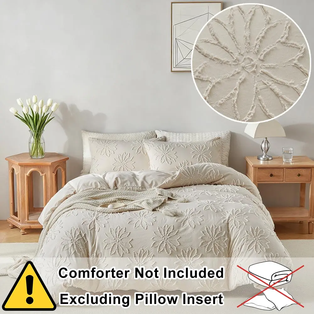9-size tufted duvet cover set, Decorative duvet cover, Boho bed set - khaki 2/3-piece set, 3D floral pattern, soft polyester bedding, liner not included, bohemian bedroom decoration, breathable pillowcase set, suitable for all seasons, Bed Sets Supplies