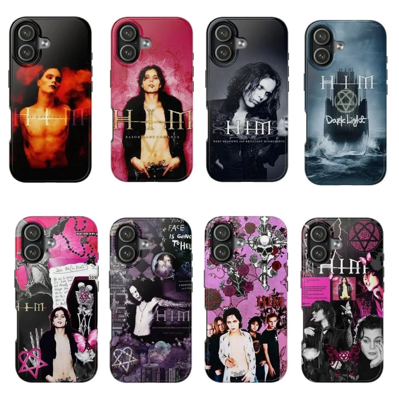 HIM Band Merch Polycarbonate Phone Case - Music Fans' Accessory with Pop Hooks, Razorblade Romance, Love Metal, Dark Light Themes - Protective for iPhone 11-17 Pro Max/Plus, Samsung Galaxy S23-25, Accessories
