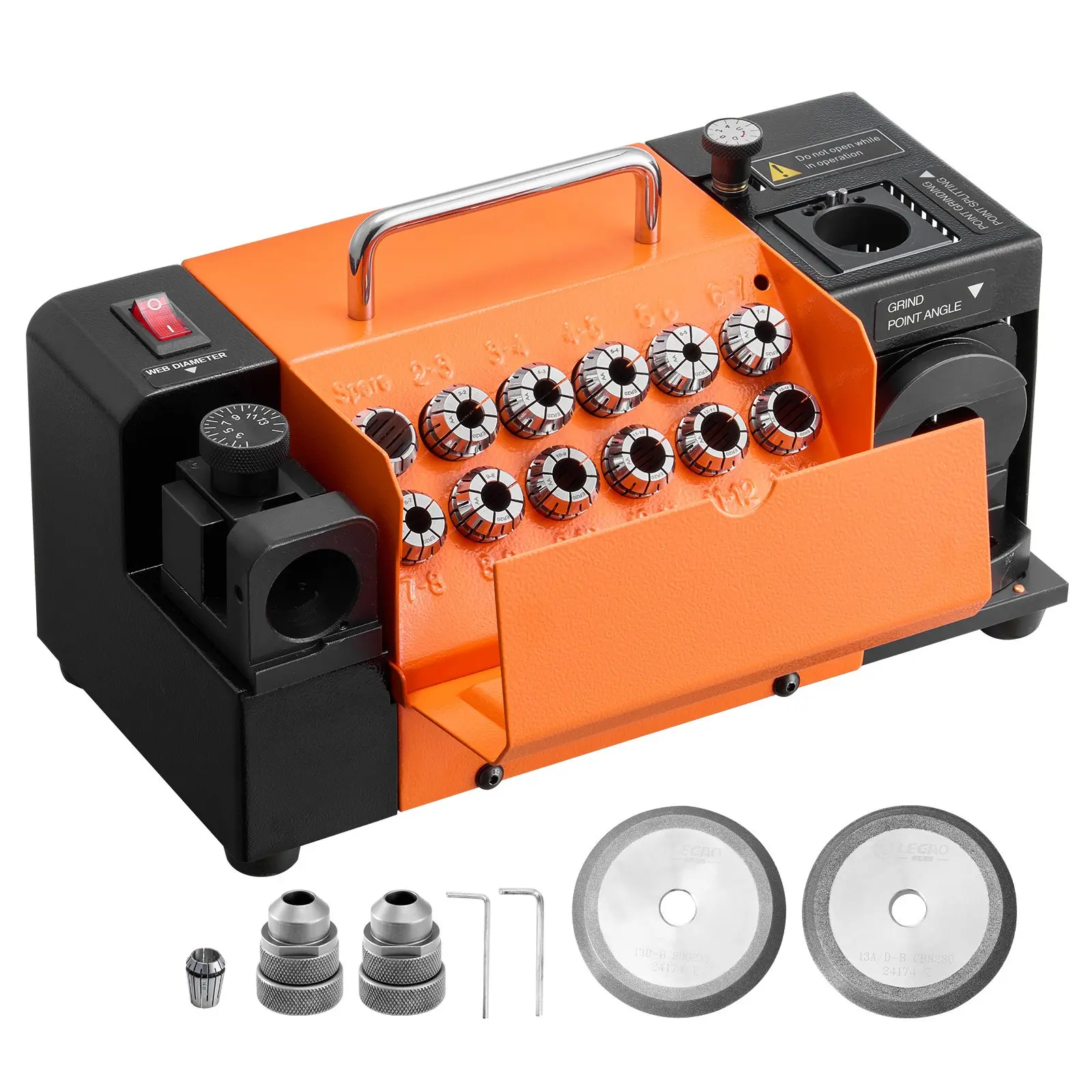 VEVOR Drill Bits Sharpener MR-13B+, 3-15mm Drill Bit Grinder Sharpener with Adjustable Lip Relief Angle 95-135 Point Angle, 5800RPM High Speed Re-Sharpener with 13 Collets, CBN SDC Wheels