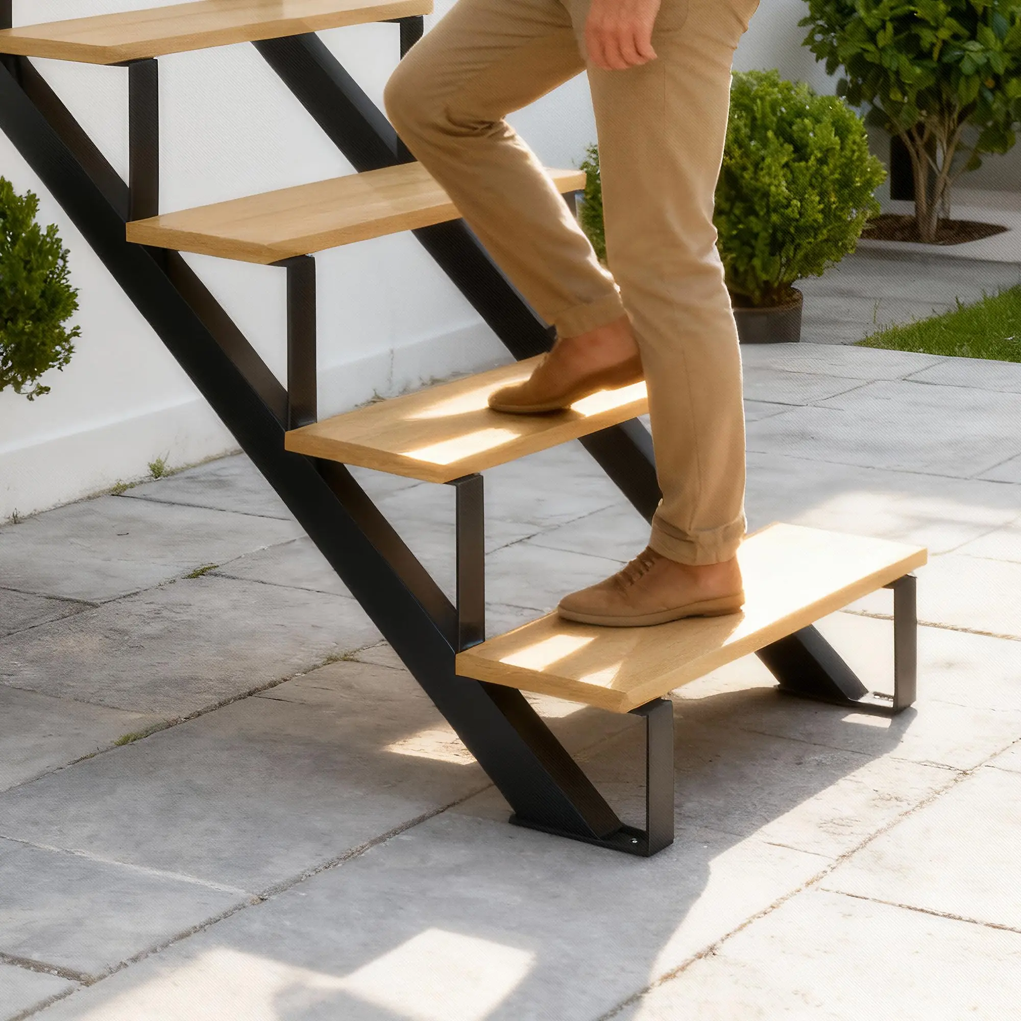 Heavy Duty Steel Stair Stringer 2 Pack – Reinforced Metal Stair Riser with Support Legs – Indoor & Outdoor Use – Multiple Step Options – Durable Construction for Home or Commercial Stairs, No Wood Planks