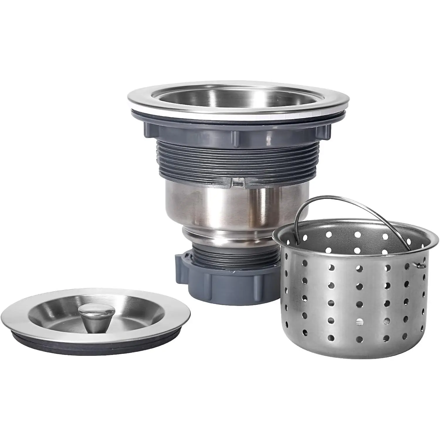 3-1/2 Inch Sink Drain Assembly Kit, Removable Deep Sink Strainer Basket with Sink Stopper/Sealing Lid for , Kitchen, Stainless Steel