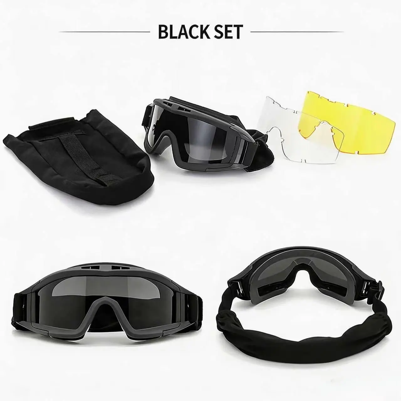 Hopper Tactical Goggles Cloth Set, 3 Interchangeable Anti-Explosion Lenses, Outdoor Shooting, Cycling, Motorcycle, Dustproof Helmet Compatible