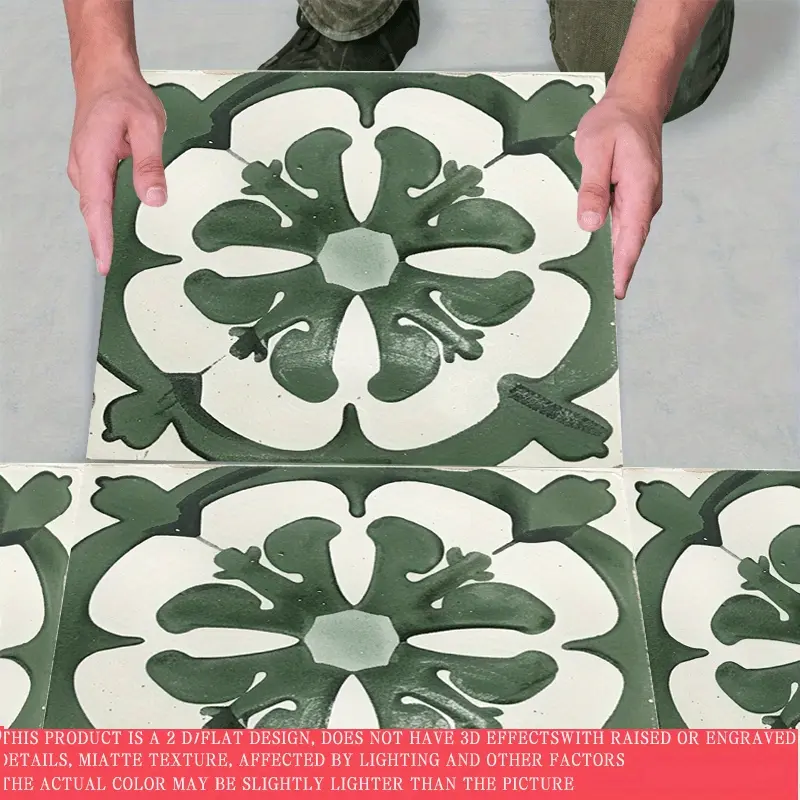 10 pieces of 2D flat vinyl floor leather stickers, Mexican-style tile stickers - floral pattern, self-adhesive and easy to install, suitable for kitchen walls, dorm room decoration, size 11.81x11.81 inches, perfect for bedroom, balcony, and other floors