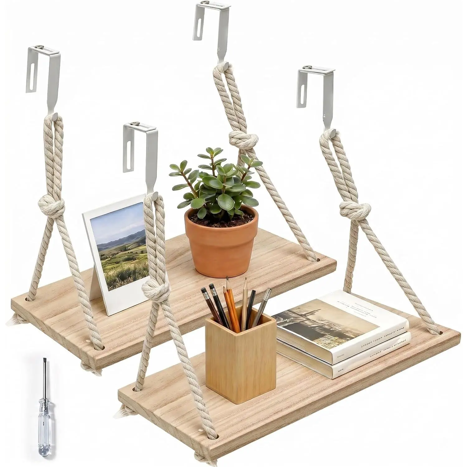 2-Pack Hanging Cubicle Shelf Office Cubicle Wall Shelf with Adjustable Rope Hooks Office Decor Desk Accessories Organizer for Workspace Storage