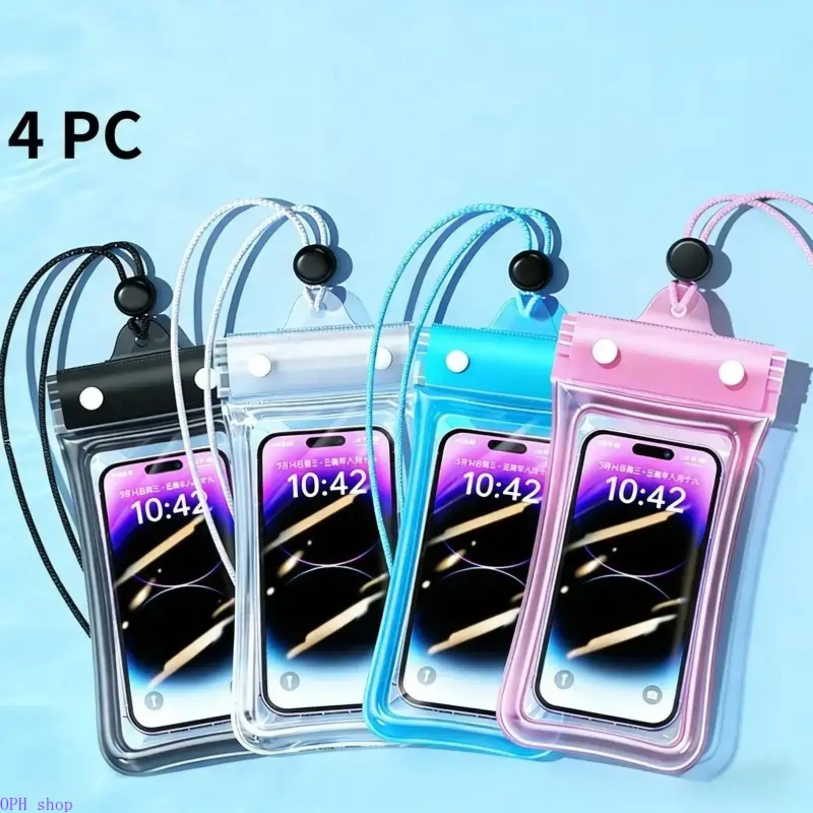 4-Pack Adjustable Clear Waterproof Phone Dry Bag - Floating Airbag Design with Lanyard, HD Touch Screen Transparent Pouch, Water Sport Accessory for Beach, Swimming, Outdoor Use