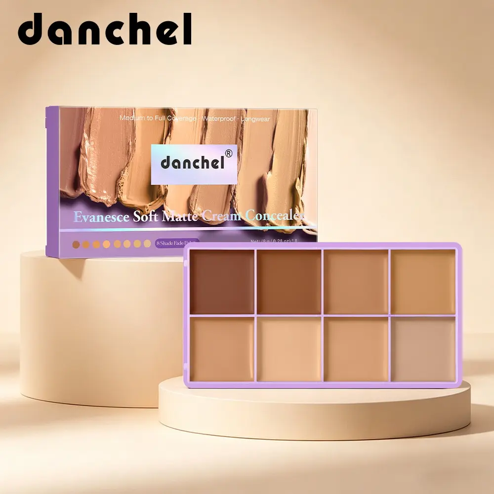 danchel All-in-One 8-Shade Fade Makeup Palette, Facial Contouring Makeup, Full-Face Conceal, Brighten & Contour, Buildable Medium-to-Full Coverage, Soft Matte Finish, Cream Texture, Long-wearing & Non-caking, Suitable for All Skin Tones