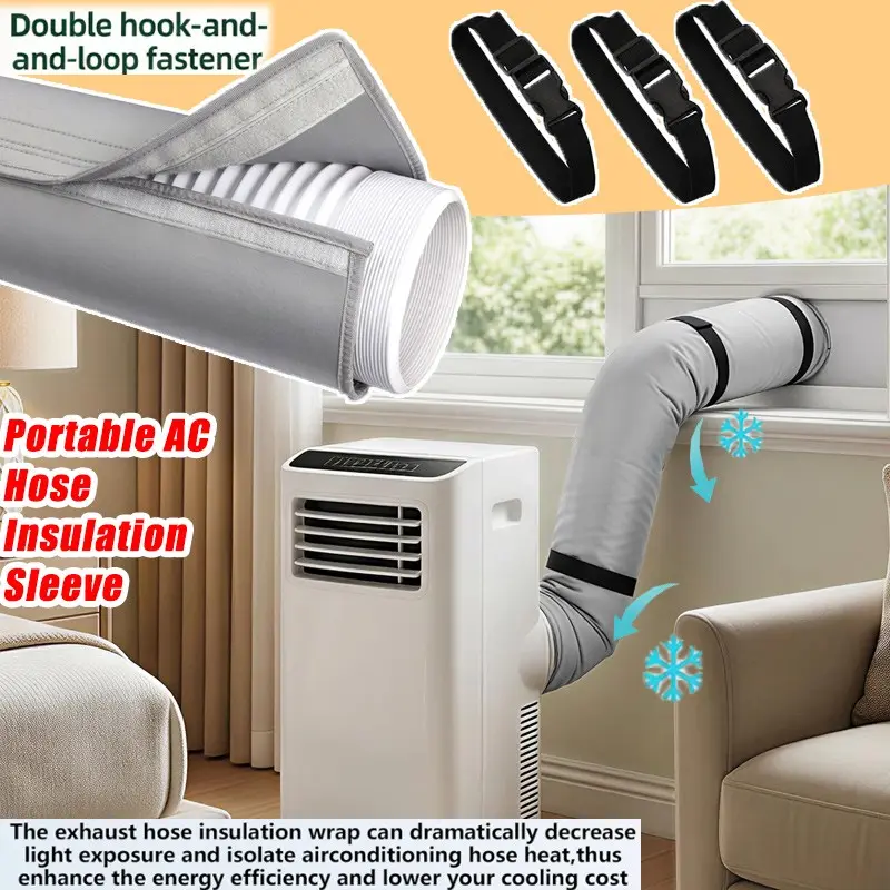 1 Pack Air Conditioner Hose Cover Sleeve, Adjustable Hook and Loop Tape Design, Portable AC Pipe Protector, Indoor Use, Bedroom, Living Room