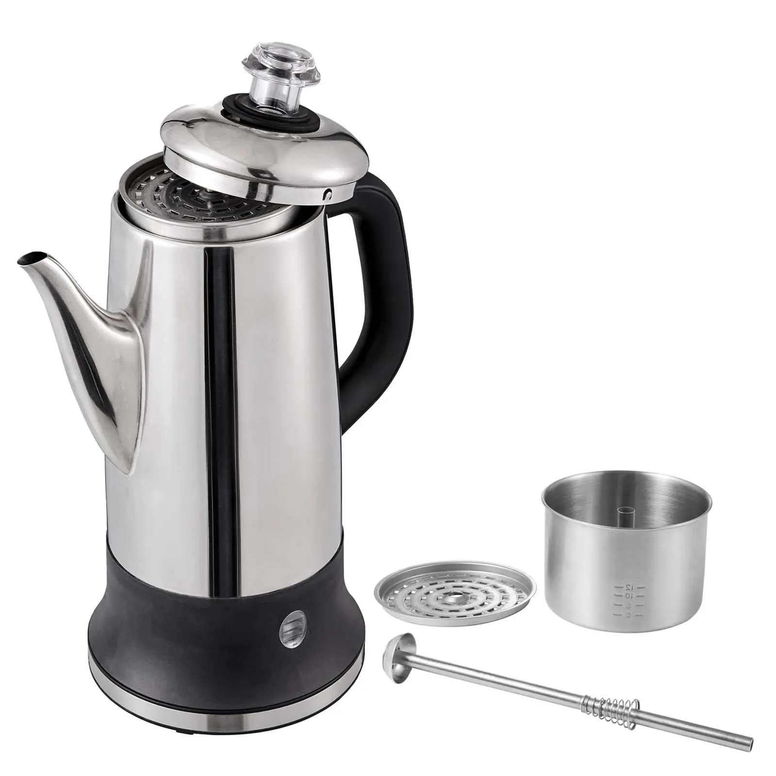 12-Cup Electric Percolator Coffee Pot, 304 Stainless Steel Coffee Percolator with Keep Warm Function & Heat-Resistant Handle, Classic Coffee Maker, Quick Brew & Easy-Pour Spout, Silver