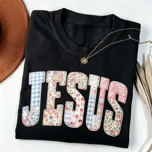 JESUS Patchwork Floral Tee |   Christian Inspirational Vintage Washed Shirt |   Faith Based Oversized Street Style Top