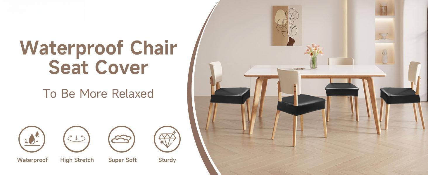 Soft Leather Chair Seat Covers Dining Chairs Set of 2, Waterproof Seat Covers for Kitchen High Stretch & Well-Fitted Chair Covers Dining Chairs with Elastic Ties