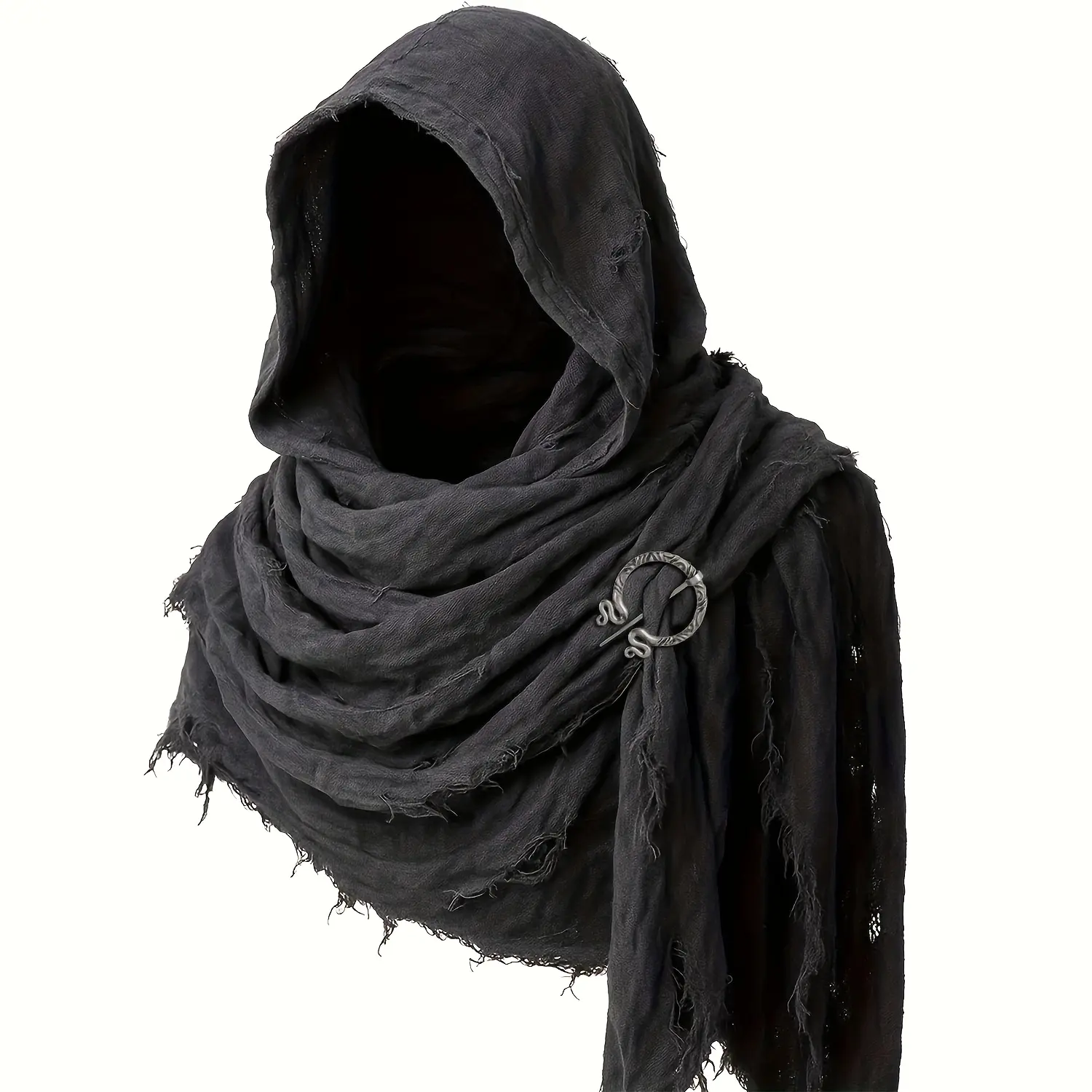 2pcs Post-Apocalyptic Distressed Scarf Shawl And Brooch Set, Medieval Renaissance Viking Style Faded Cloak, Halloween Costume Accessory Halloween Gift
