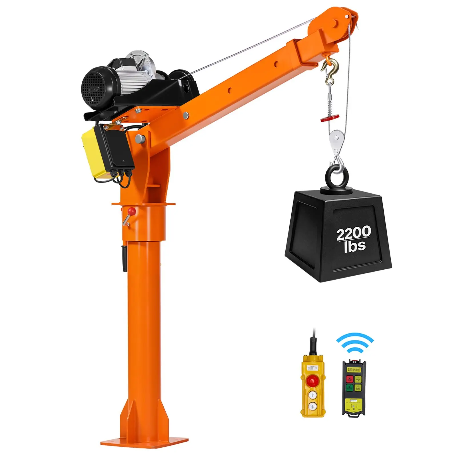 VEVOR Electric Pickup Truck Crane, 2200 lbs Capacity with 23a 12v Alkaline Battery, 360° Rotating Telescopic Boom, Carbon Steel Build (26% Greater Strength), Foldable Jib Hoist for Machine/Lumber Lifting (196.76 lbs Component, 67.72x9.84x57.48 in), 1 Sepa