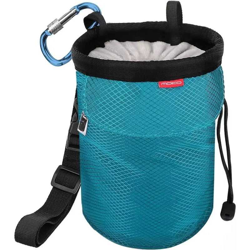 Outdoor sports Moko Rock Climbing Chalk Bag, Bouldering Chalk Pot Bucket with Adjustable Belt & Carabiner Drawstring Climbing Gear