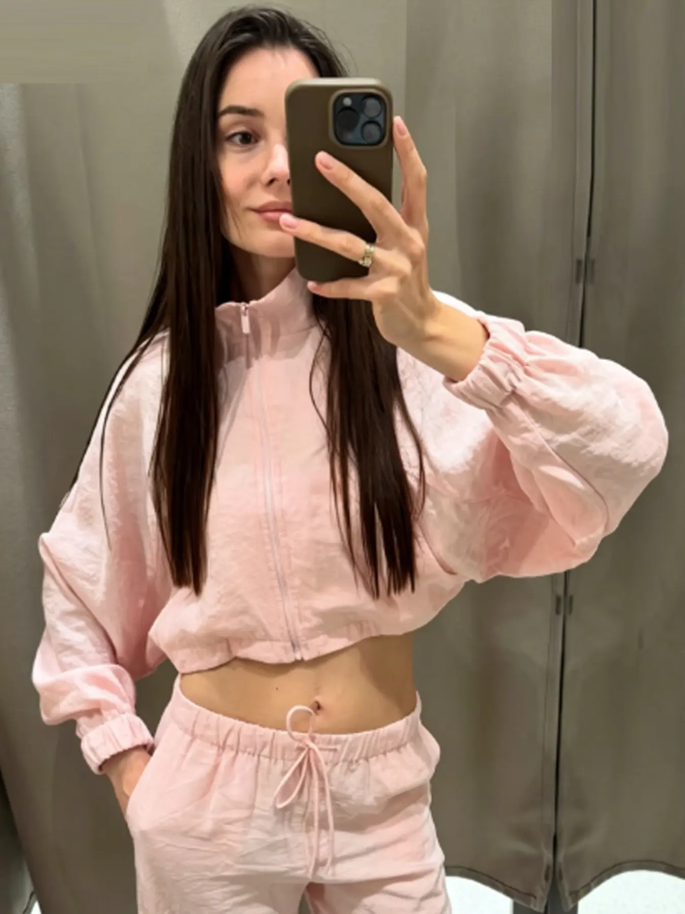 Crop Oversized Jacket Coats Women's Jacket Summer Autumn 2026 Pink Grey Outerwear Zip Up Stand Collar Long Sleeve High Neck Tops For Women Lightweight Loose Sun Protection Jacket Casual Outdoor Sports Workout Jacket Daily Wear Jackets