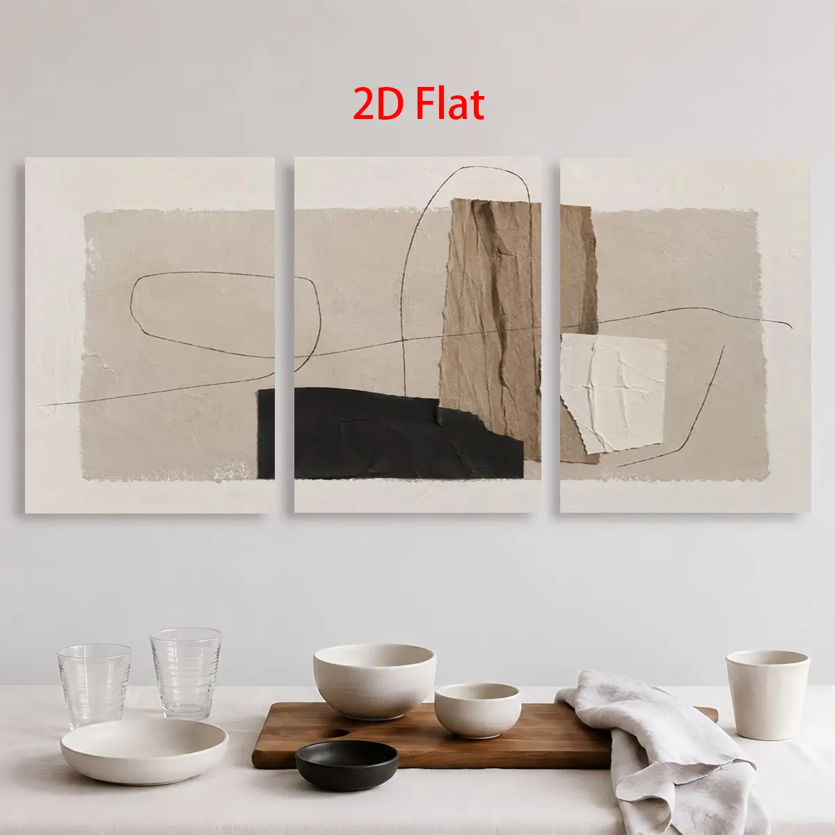 2D Flat Three-Piece Set - Three abstract canvas wall paintings featuring geometric shapes and lines in neutral tones, waterproof canvas prints, ready to hang. Suitable as home decor gifts for Father's Day, graduation, birthdays, the US IndeCanvas Wall Art