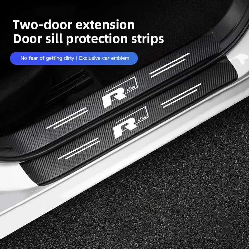 1/4/5Pcs Leather Car Door Sill Protector Carbon Fiber Sill Strip For VW ID.5 Passat Atlas ID.4 Variant Golf Caddy Touareg Beetle Scirocco Polo Jetta Amarok Tiguan ID.3 ID.7 Arteon Taos CC Taigo Nivus Sharan Virtus Touran