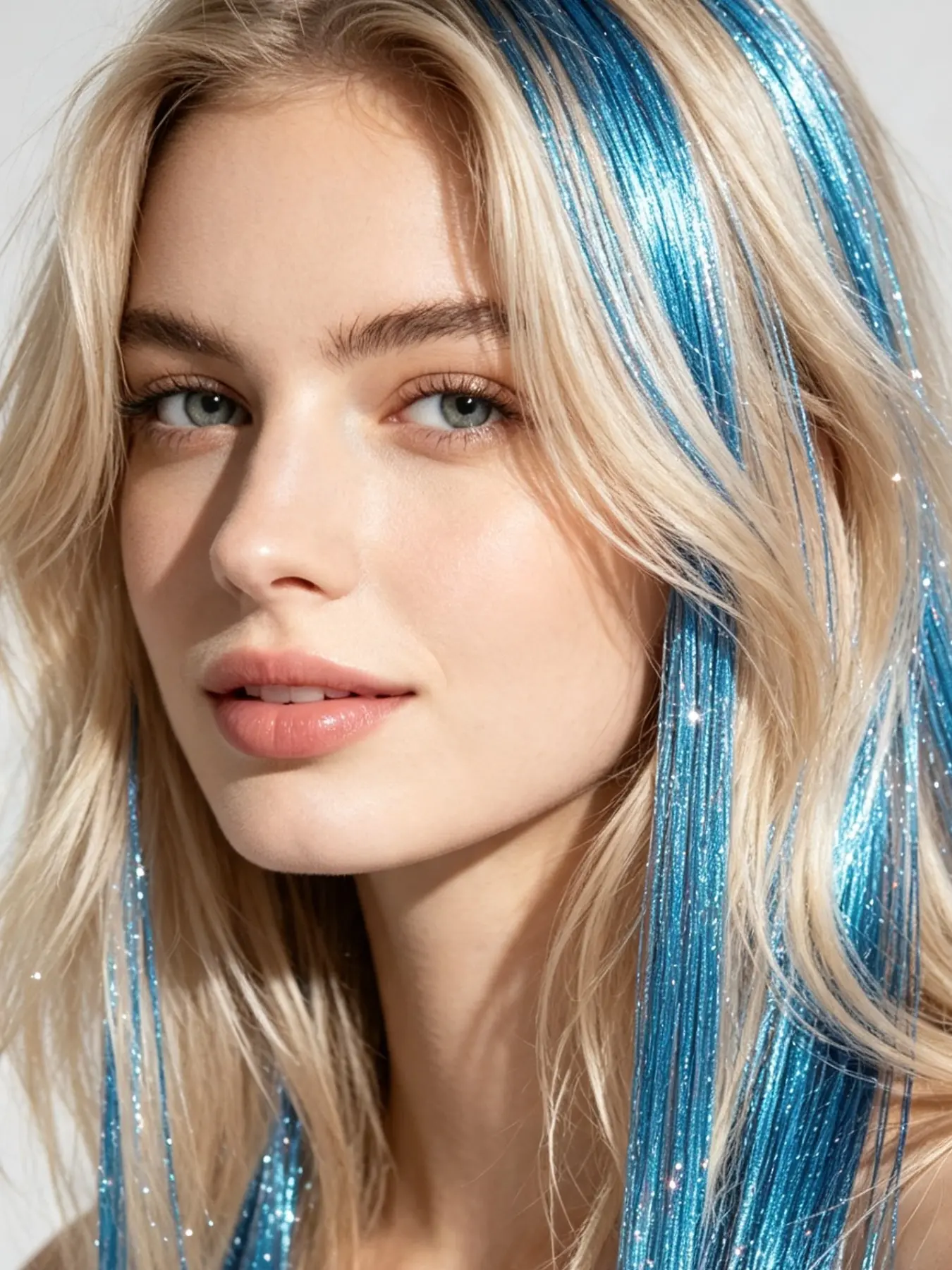 LEhan 5PCS 20 Inch Long Straight Glitter Hair Extension, Heat Resistant Colorful Hair Extensions with Hair Clips, Synthetic Hair Piece for Women & Girls