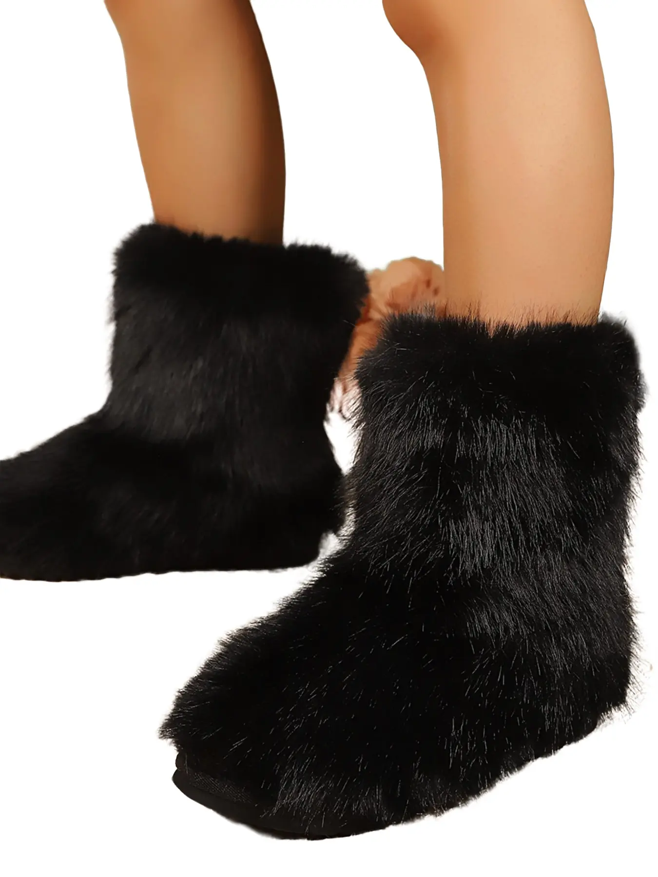 Long Hair Short Tube One-Piece Loose Round Toe Flat Sole Thick Warm Anti-Slip Commuter Outdoor Versatile Cotton Boots