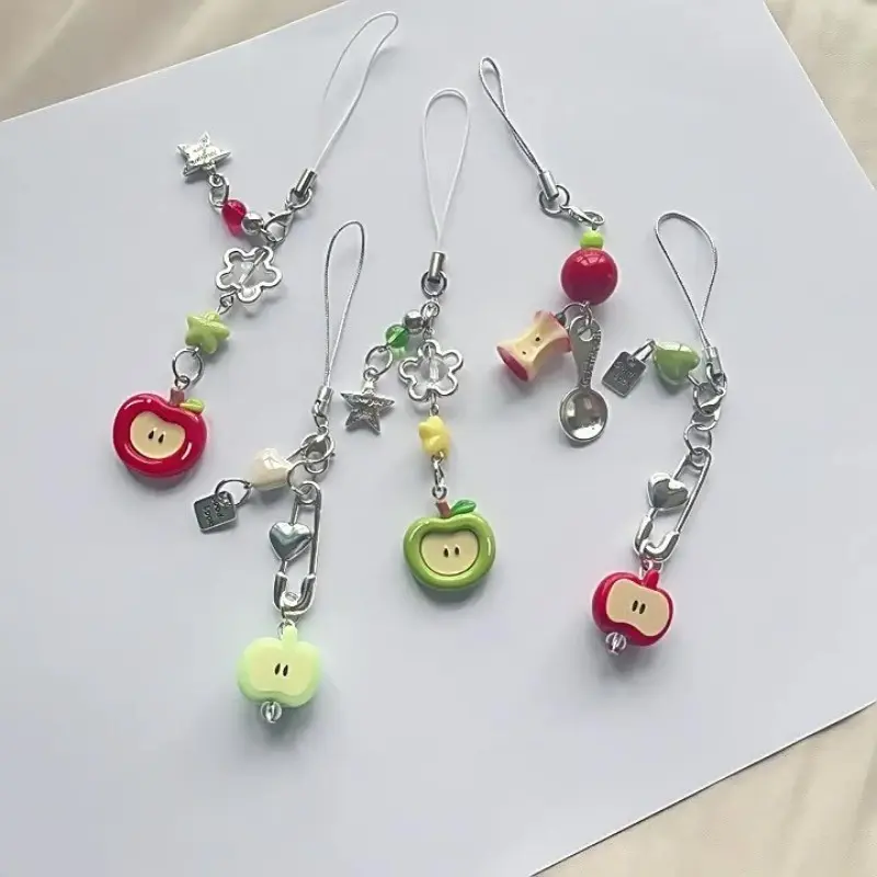 5PCS Cute Red Apple Keychain Bag Charm for Women Aesthetic Fruit Purse Accessory Trendy Minimalist Key Ring Handbag Pendant