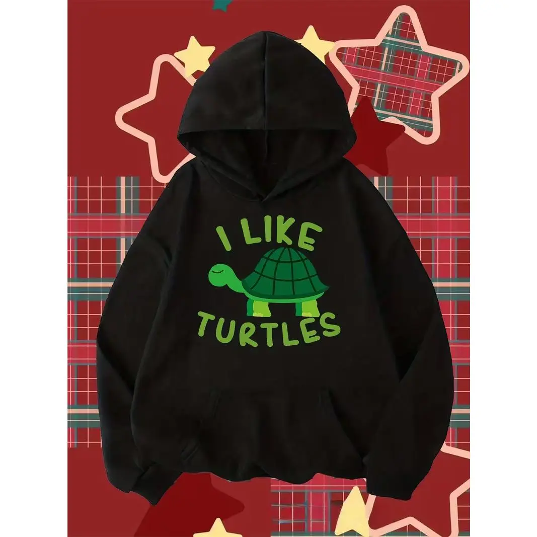 I Like Turtles Cute Turtle Graphic Hoodie, Oversized Comfort Cotton Fashion Outfit, Cute Animal Lover Gift For Him Her, Best Holiday Present Friend Family Valentine’s Day Gift
