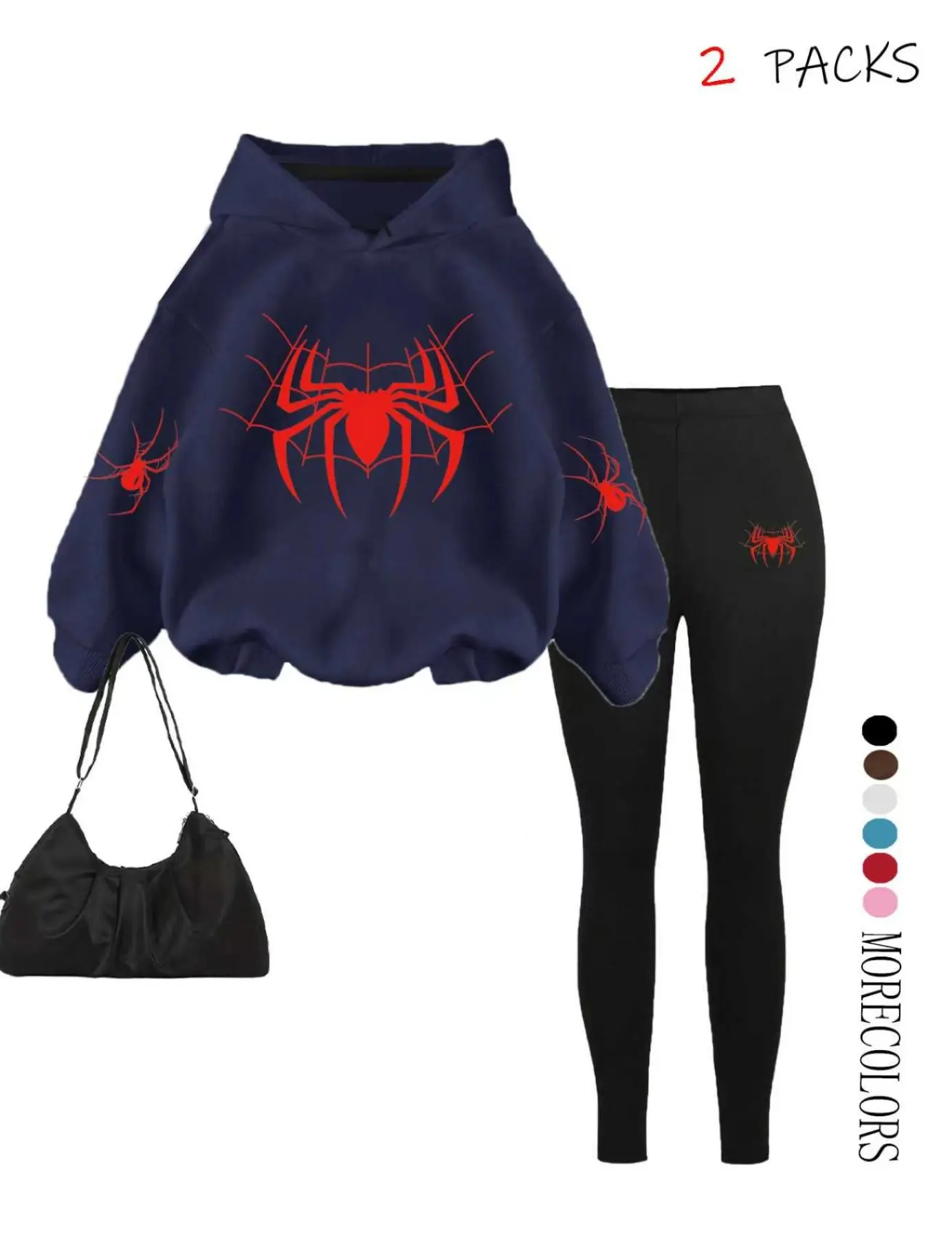 Oversized Hoodie Set with High-Waisted Pants, Spider Web Print, Y2K Street Style, Soft Fabric, Perfect for Daily Wear & Halloween