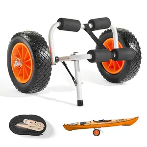 【DealsForYouDays】VEVOR Kayak Cart, 200 lbs Load Capacity, Foldable Kayak Trolley with 10-inch Solid Rubber Tires 1 Ratchet Strap, Paddle Board Trolley for Carrying Kayaks, Canoes, Paddleboards, Float Mats, Jon Boats