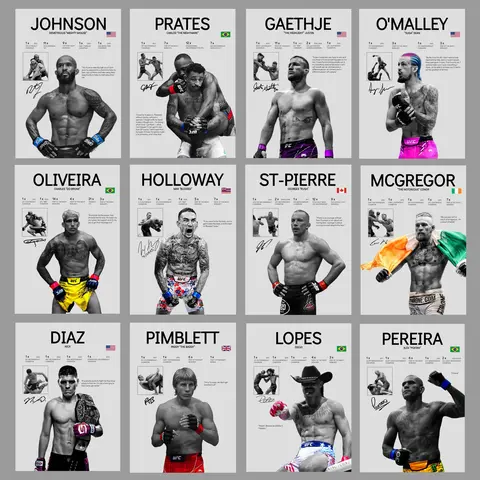 Legendary UFC Flyweight Fighter Rectangular Wall Poster Print Set - Minimalist Rectangular Wall Art, Sports Decoration, Room Decor Accessories, Dorm Hanging with Record Stats & Digital Signature