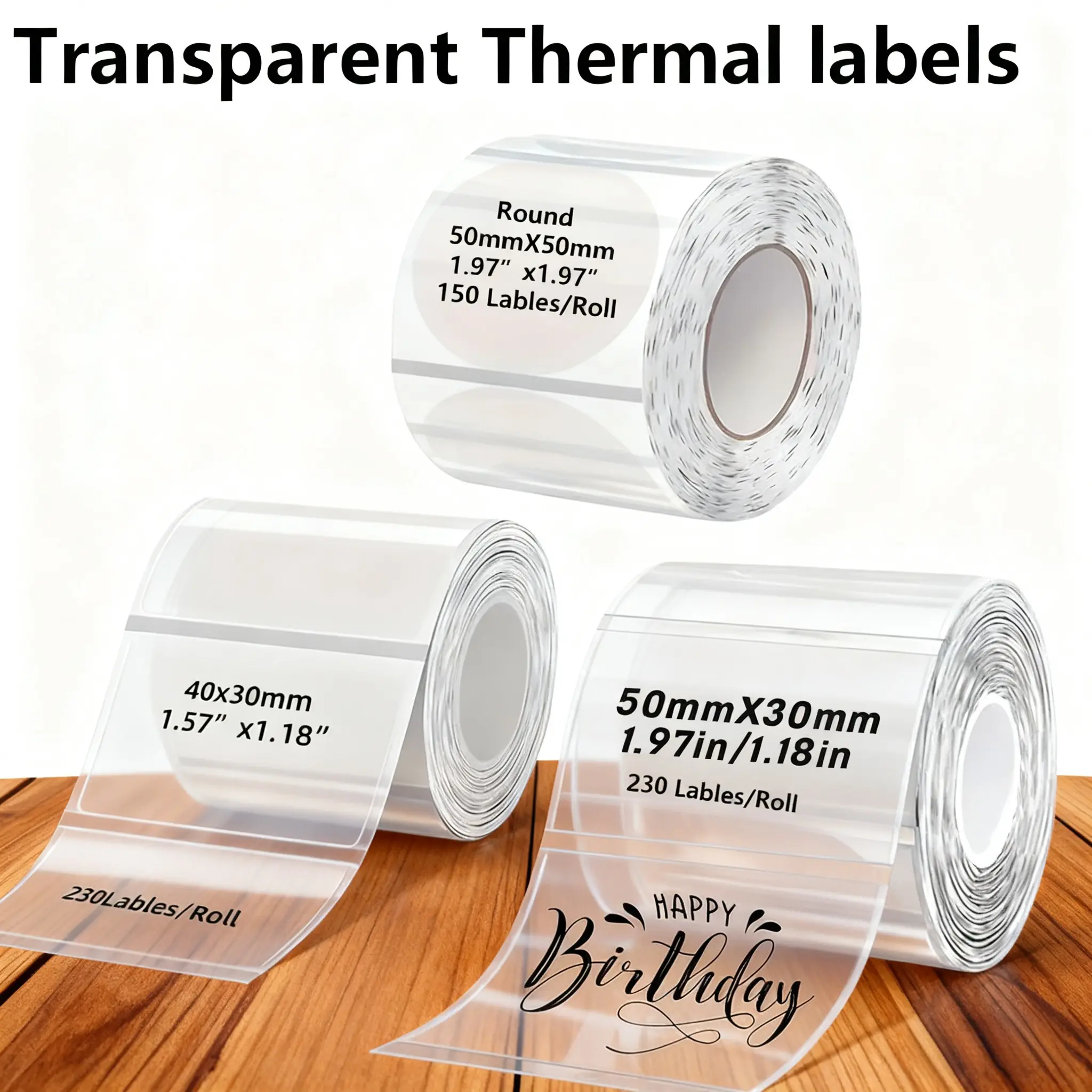Label thermal paper white transparent combination, Round labels, round 50 x 50mm, square 40 x 30mm, suitable for M100/M110/M220/M200, gift sealing, holiday gifts, back to school supplies, Halloween supplies