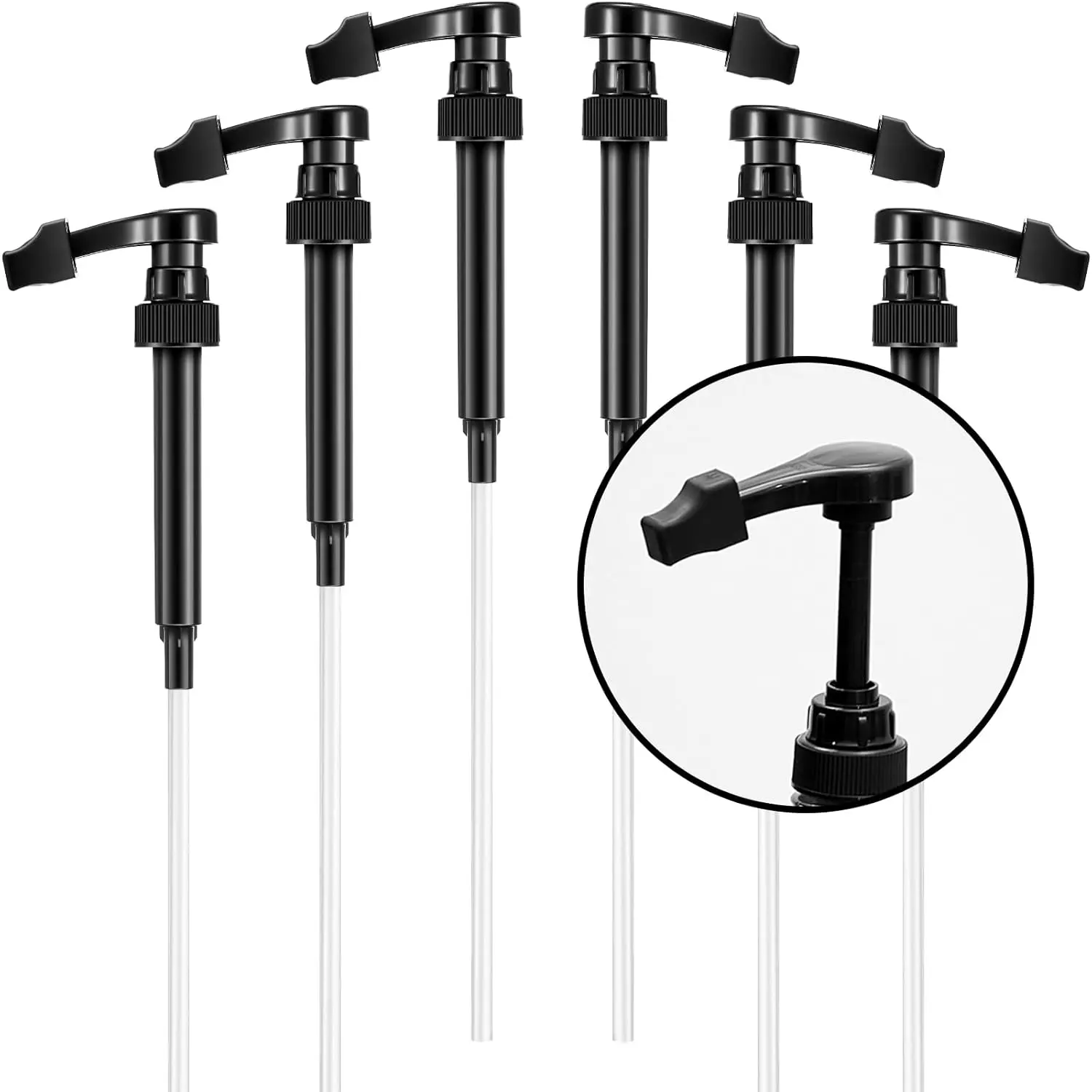 6 count Coffee Syrup Pump Dispenser with Tip Cover Fits 750ml/25.4oz Bottles, Skinny Syrup Pump for Coffee Flavoring, Creamers, Caramel, Beverages, Dinning Cafe Bar Drinking Mixes(Black)