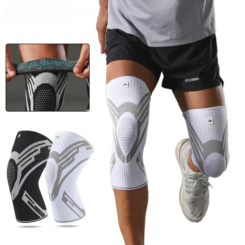 Sports Knee Pads with Silicone Anti-Slip Strips, Nylon 4-Way Stretch Knitted, Knee Protection for Men Women, Running Fitness Gear
