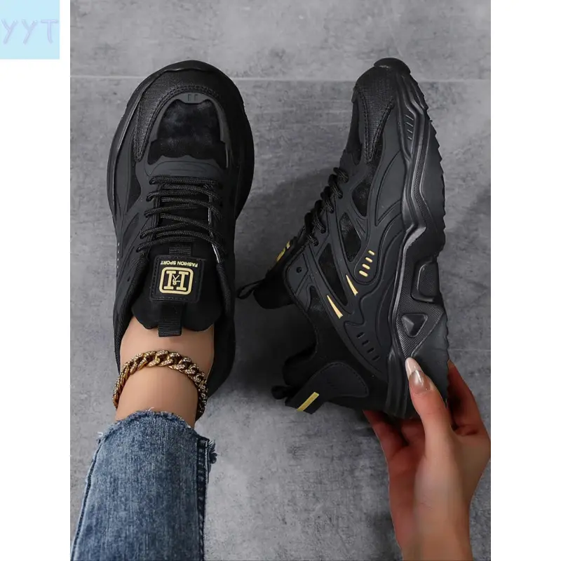 YYT1 Women's Sporty Lace-Up Platform Sneakers - Breathable Shoes, Chunky Sole Training Shoes, Casual Comfortable Athletic Footwear for Gym Workouts