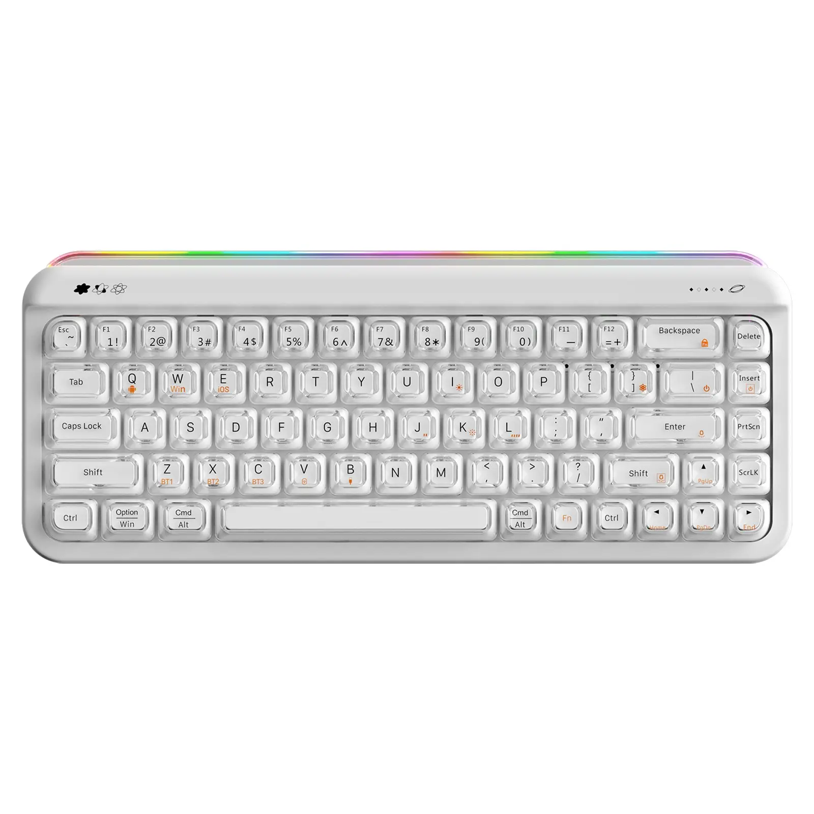 AJAZZ AF68 65% Wireless Office Film Keyboard RGB Side Light Effect Translucent Two Color Keycaps 68 Keys Save Desktop Space Tri mode Film Keyboard High Beauty Aesthetic Keyboard Velvet Gift Box Can Be Gifted