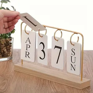 High Aesthetic Wooden Flip Calendar, Base, Replaceable Date Display, Wall-Mounted or Desk Placement, Home & Office Decor