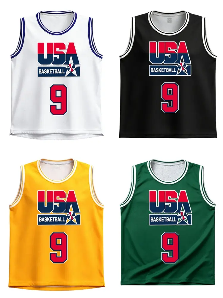 Men's 1992 USA #9 Basketball Jersey Retro USA Basketball Printed Mesh Jersey Polyester Sleeveless Tank Top Loose Fit Breathable Athletic Sports Vest Vintage Basketball Shirt for Training Gym Streetwear Hip Hop Casual Summer Jersey S-3XL