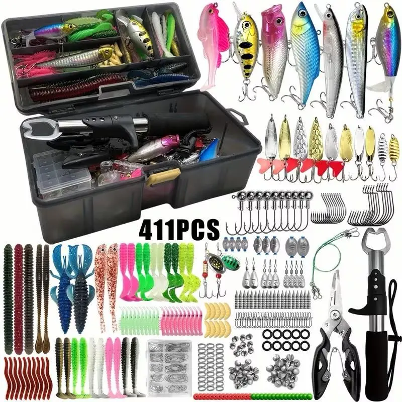 Fishing Lure Set, Swivel Soft Plastic Worm Bait, Three Hook Fishing Hooks, Lead Weight Accessories, Durable Fishing Gear Kit