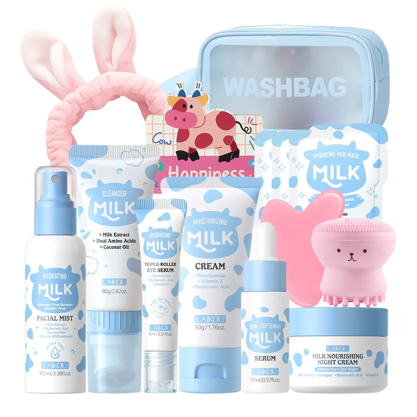 LAIKOU Milk Skin Care For Teen  Gift Set - 14 In 1 Moisturizing & Gentle Milk Skin Care For Teens Girls - Hydrating Facial Kit For Women 14PCS with GuaSha Beauty Sets