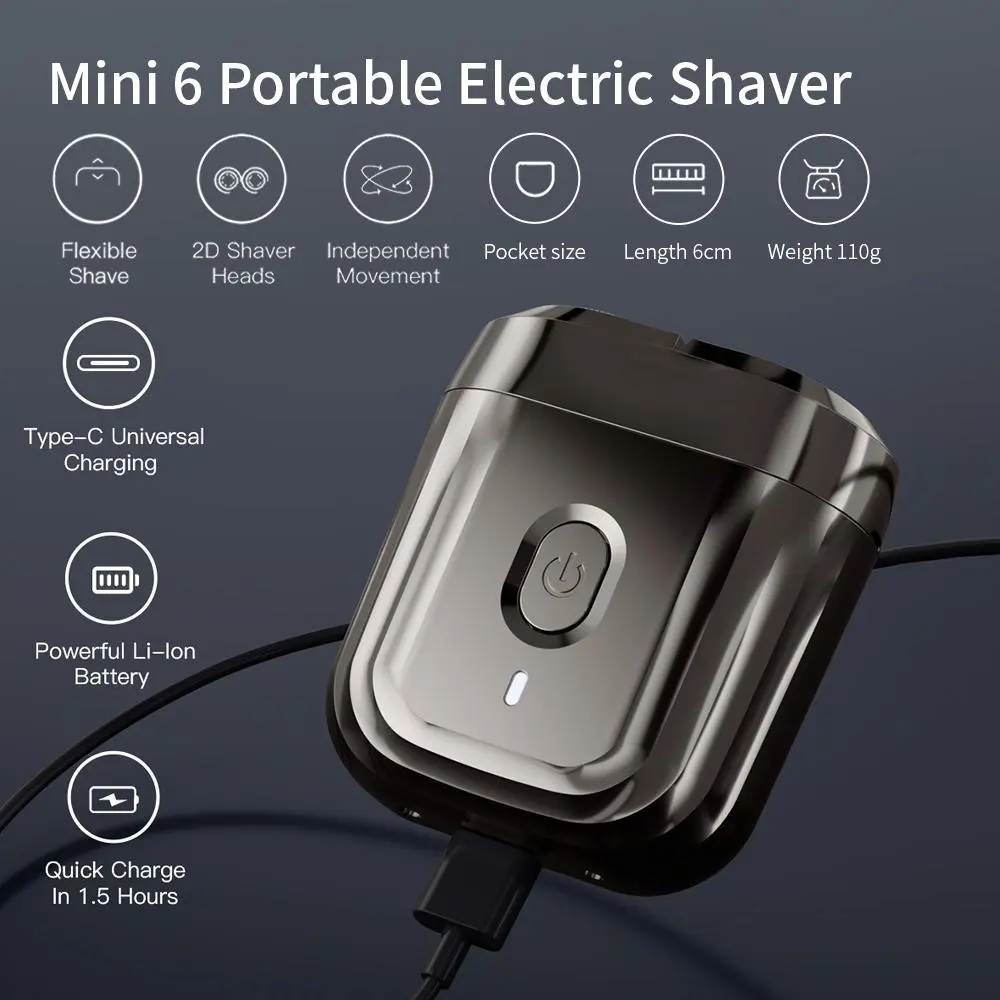 ENCHEN Mini 6 Portable Electric Shaver – Travel-Size Beard Trimmer for Men | Wet & Dry Use | Ideal Grooming Gift for Christmas & Thanksgiving