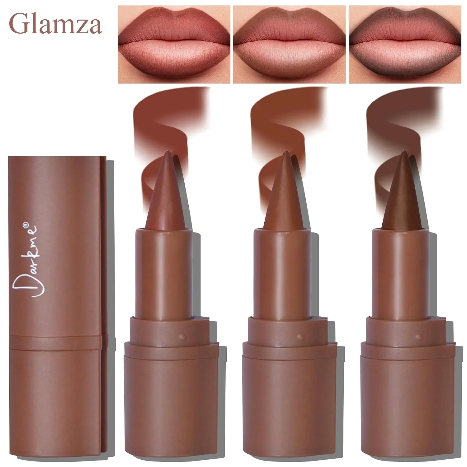 Glamza 2 in 1 Lip Liner Set, Matte Nude Dark Brown Red Lip Liner Lipstick Plumping Smooth Creamy Lip Combo, High Pigmented Long lasting Light Brown Ombre Lips Stain Pencil Effect Makeup Lip Liners Set